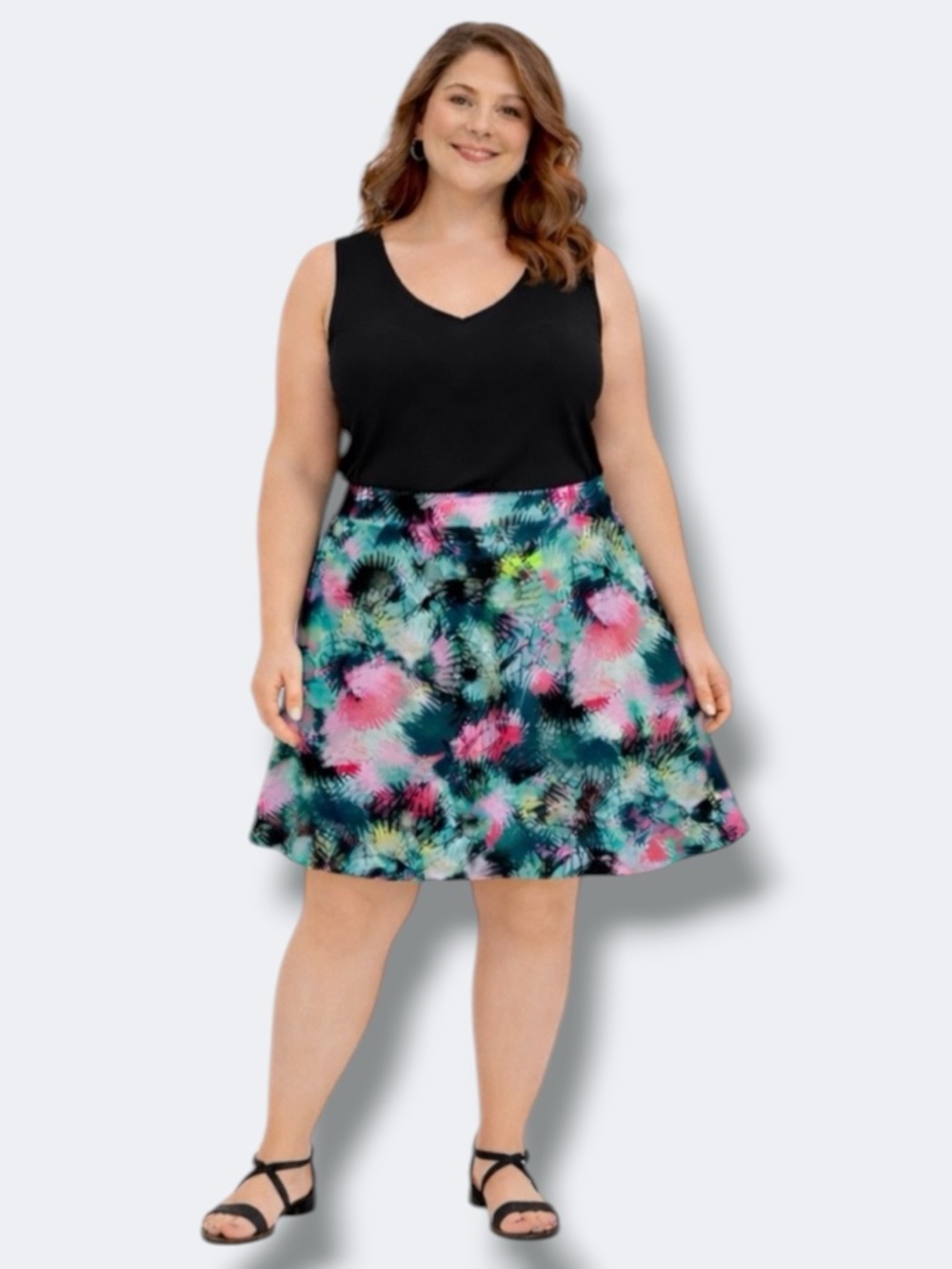 🍄 3/$15 Ava & Viv Skirt Women’s Plus 14W Tropical Floral Pull On Stretch Casual